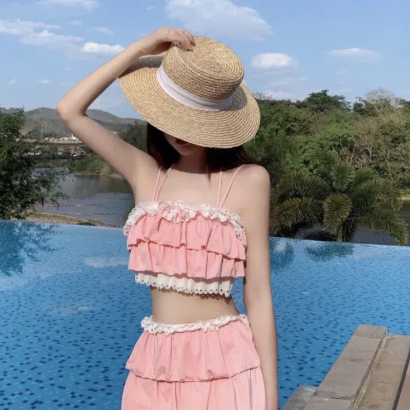 Color: black, Size: L - Bikini Sets Women Kawaii Girlish Design Tender Teens Slim Chic Beach Simple Feminino Daily Ruffles Japan Style Cool Sexy