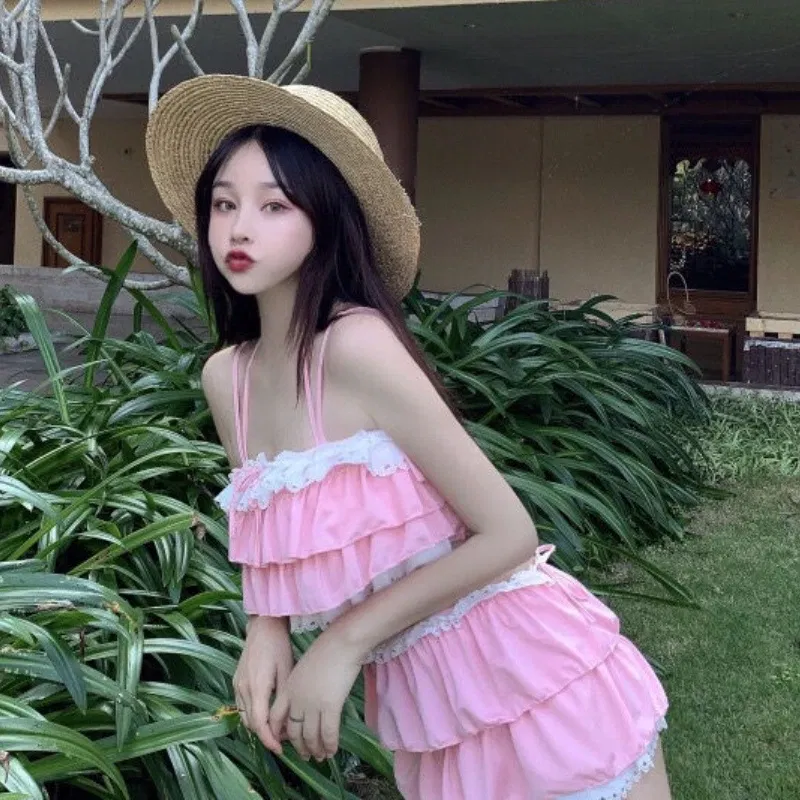 Color: black, Size: L - Bikini Sets Women Kawaii Girlish Design Tender Teens Slim Chic Beach Simple Feminino Daily Ruffles Japan Style Cool Sexy