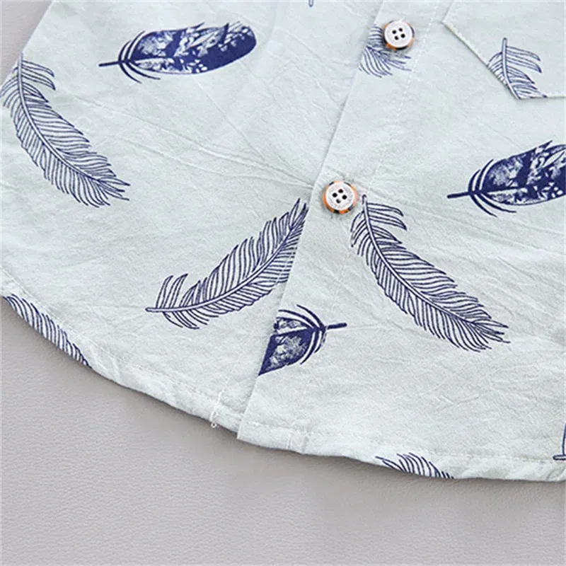 Color: WHITE, Kid Size: 24M - 0-3 Year Old Baby Summer Feather Print Shirt Short Sleeve Suit