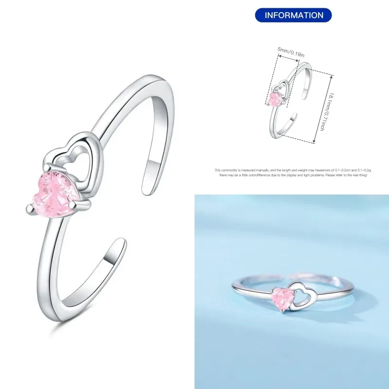 Gem Color: Blue - 2024 Charm 925 Sterling Silver Crystal Open Rings For Women Simple Adjustable Fashion Wedding Engagement Party Gifts Jewelry