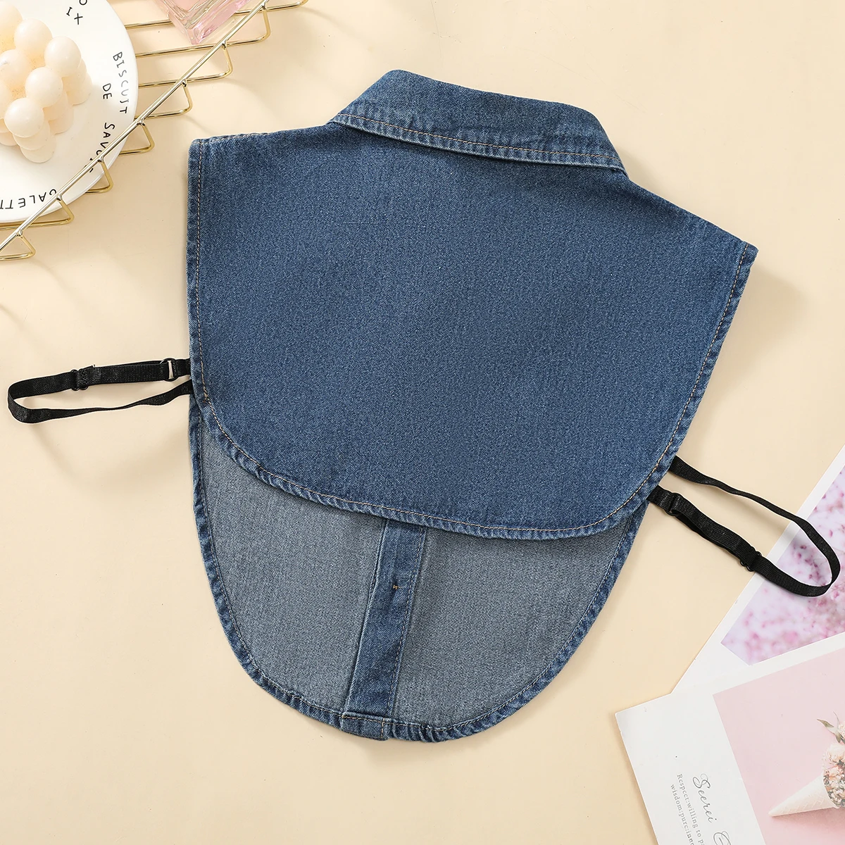 Color: DEEP BLUE - Women's Blue Washed Denim Pointed Collar Fake Collar, Professional Casual Versatile Decoration Half Shirt Style Collar