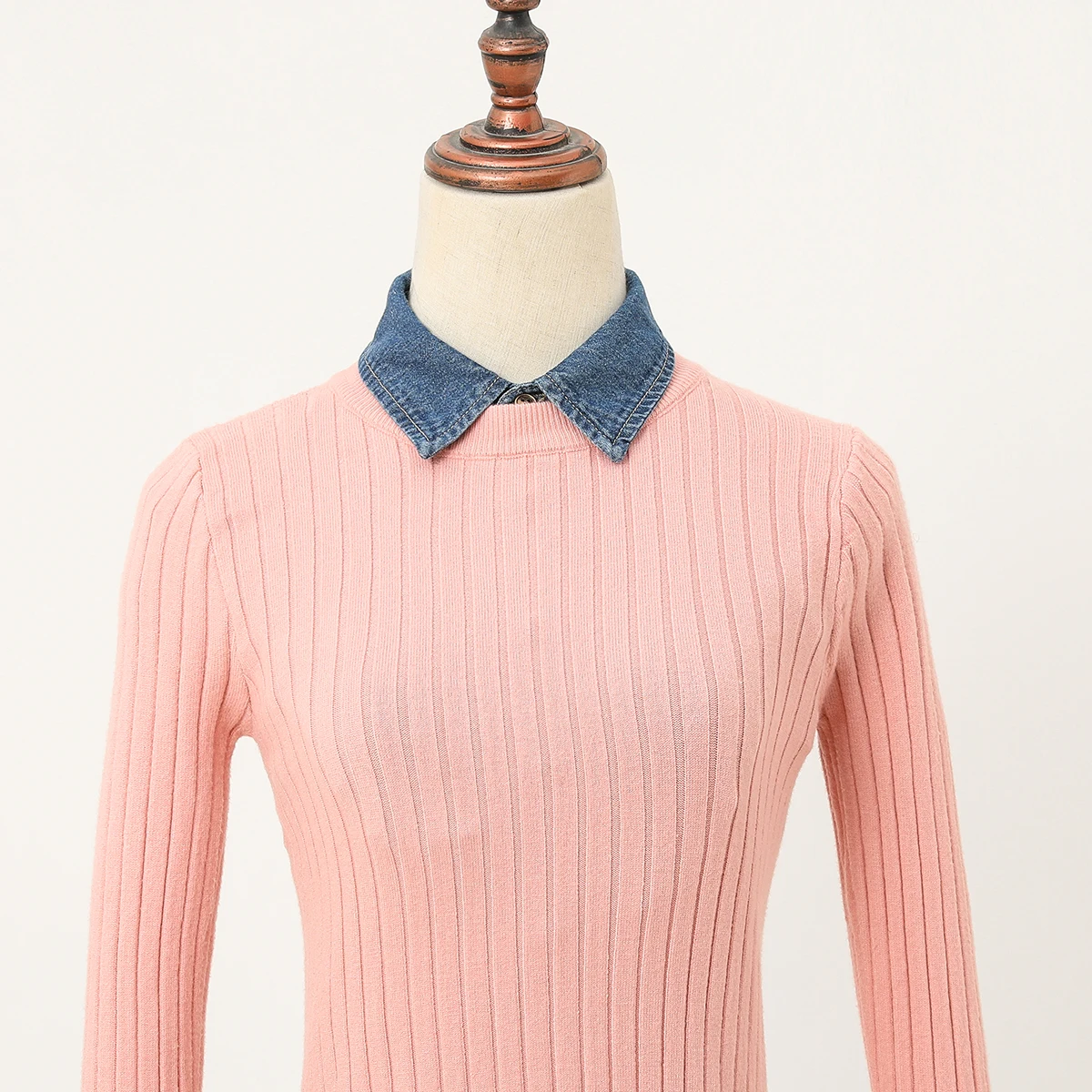 Color: DEEP BLUE - Women's Blue Washed Denim Pointed Collar Fake Collar, Professional Casual Versatile Decoration Half Shirt Style Collar