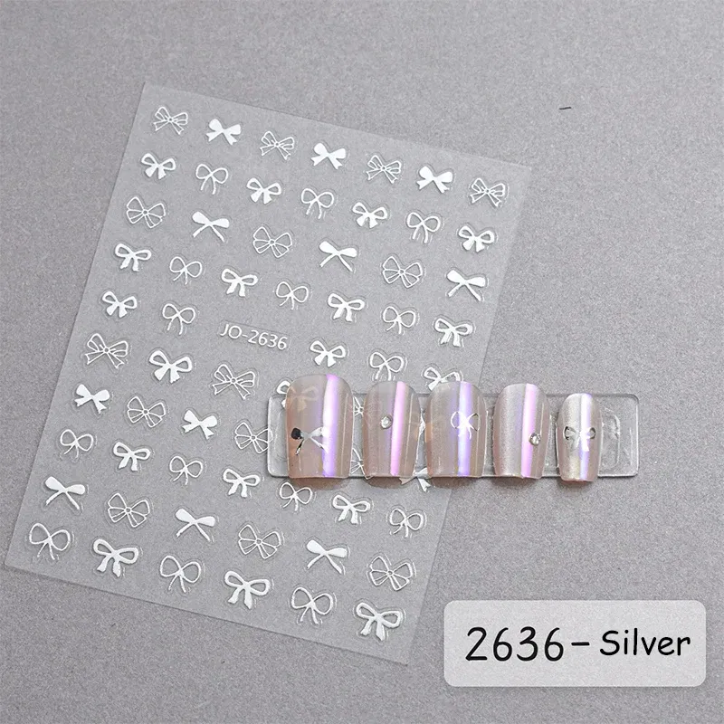 White French 3D Nail Stickers Manicure Gradient Line Flower Nail Art Designs Self-Adhesive Nail Tips Guides for DIY Decoration