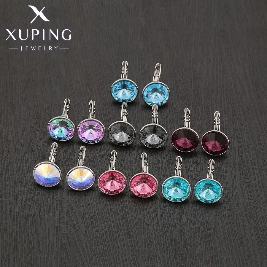 Metal Color: Rhodium Plated, Main Stone Color: Champagne gold - Xuping Jewelry? С?µрьги Elegant 12mm Round Stone Women Girls Hook Crystal Earring Exquisite Gift Party A00622051