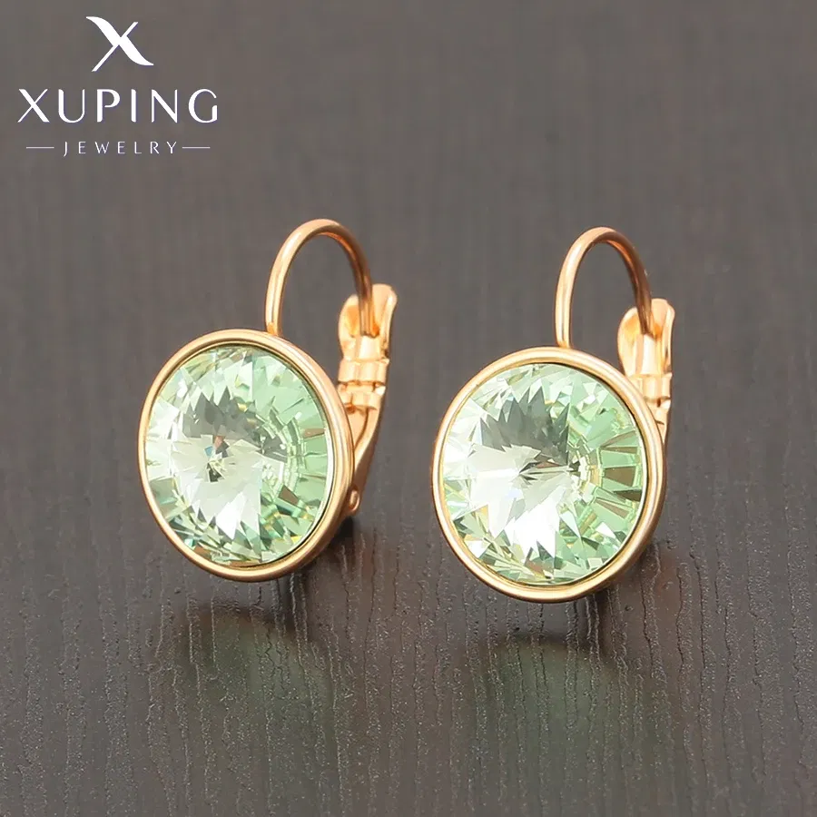 Metal Color: Rhodium Plated, Main Stone Color: Champagne gold - Xuping Jewelry? С?µрьги Elegant 12mm Round Stone Women Girls Hook Crystal Earring Exquisite Gift Party A00622051
