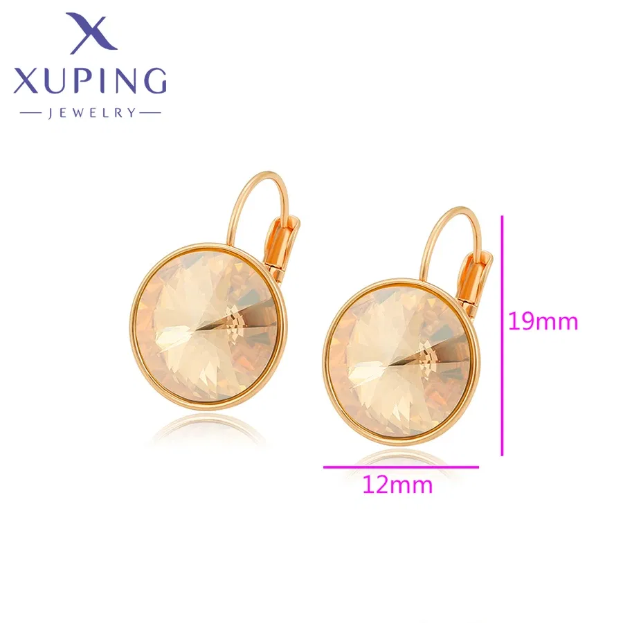 Metal Color: Rhodium Plated, Main Stone Color: Champagne gold - Xuping Jewelry? С?µрьги Elegant 12mm Round Stone Women Girls Hook Crystal Earring Exquisite Gift Party A00622051