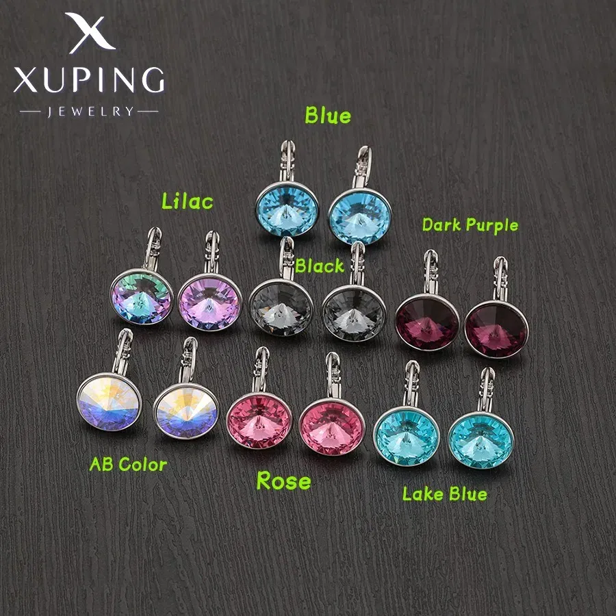Metal Color: Rhodium Plated, Main Stone Color: Champagne gold - Xuping Jewelry? С?µрьги Elegant 12mm Round Stone Women Girls Hook Crystal Earring Exquisite Gift Party A00622051