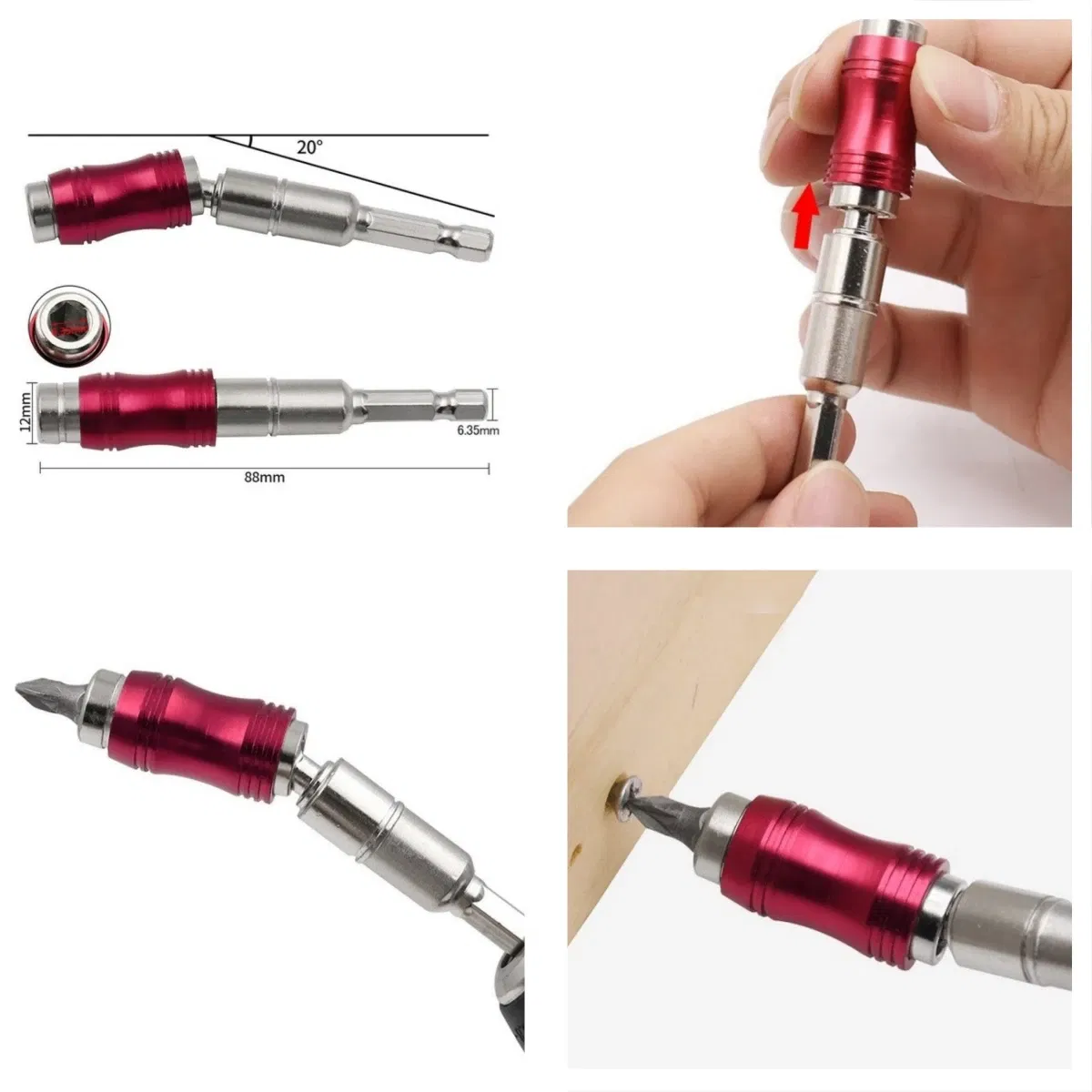 Color: Red - Flexible Drill Extension Hex Shank Drill Nut Driver Bit Set Bendable Drill Bit Extension+ScrewdriverBit+Universal Socket Adapter