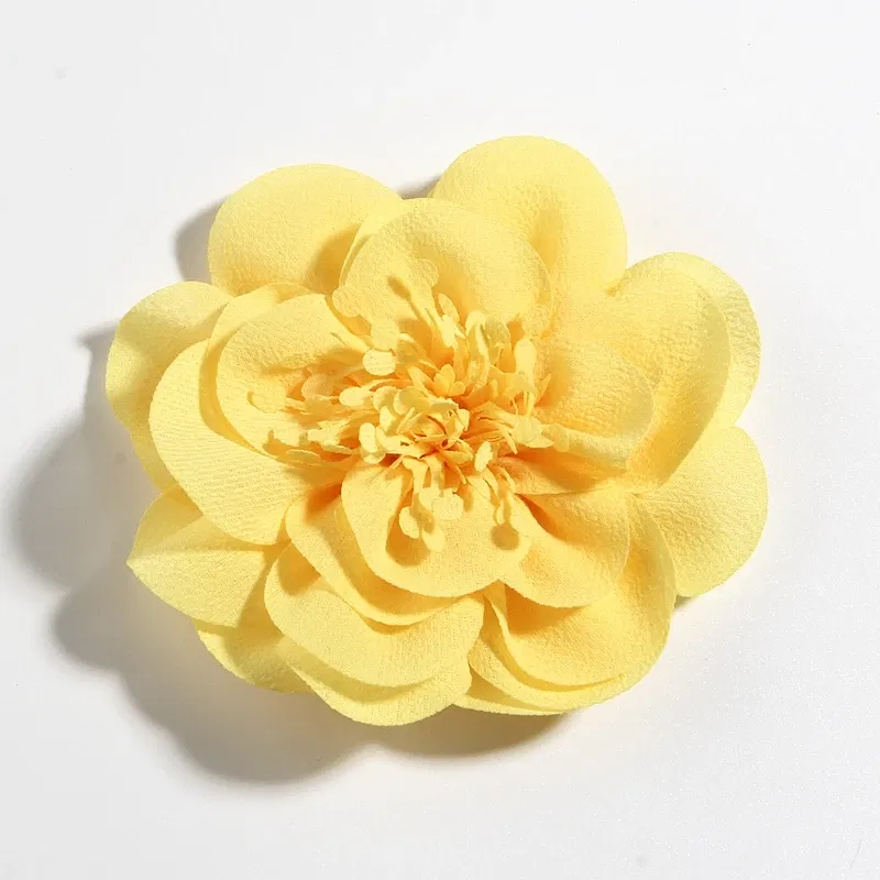 Color: Red - 1PC 10CM 3.8" Big Chiffon Flowers Hair Clips Hairpins Handmade Artificial Rolled Rose Fabric Flower For Girls Head Accessories