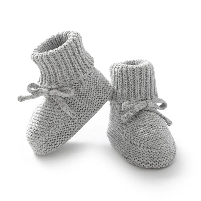 Color: Brown, Baby Age: 7-12 Months - Infant Baby Shoes Knit Cotton Boys Girl Boots Fashion Tie Solid Newborn Walk Bed Footwear Toddler Kid Clothing Accessories 0-18M