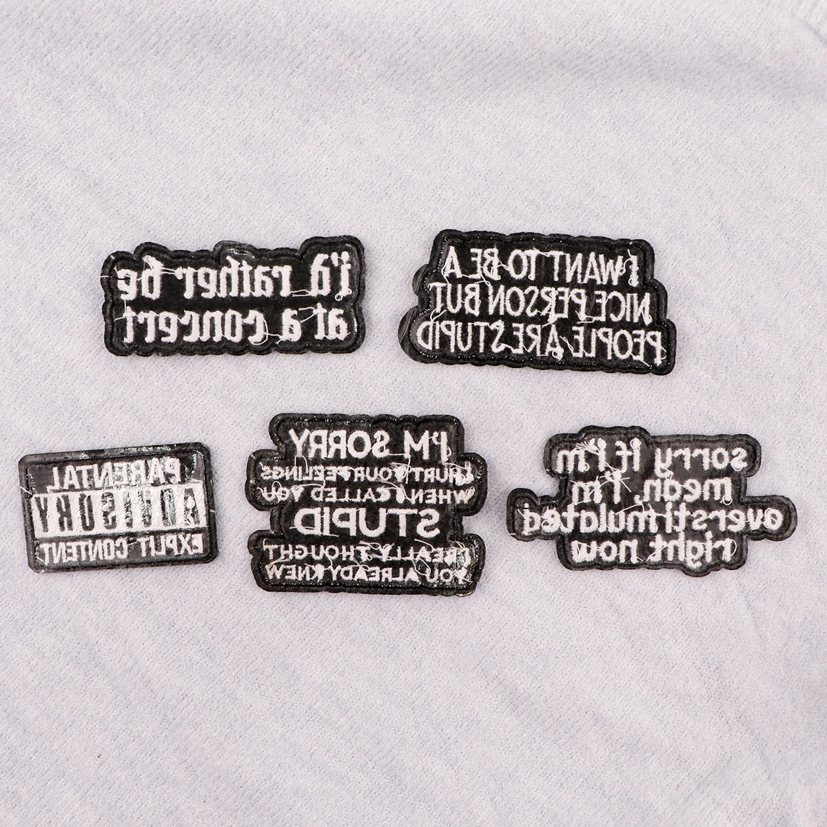 Color: Antique Zinc - Letters Black Embroidery Patch Funny Quotes Iron On Patches For Clothing Thermoadhesive Patches On Clothes DIY Sew Badges