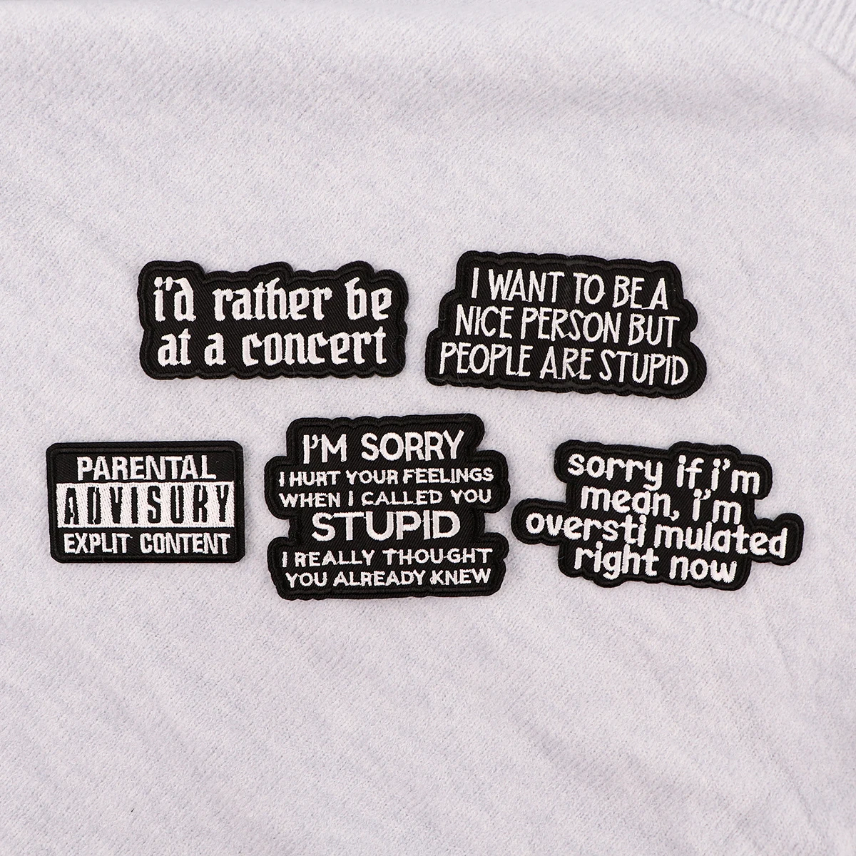 Color: Antique Zinc - Letters Black Embroidery Patch Funny Quotes Iron On Patches For Clothing Thermoadhesive Patches On Clothes DIY Sew Badges