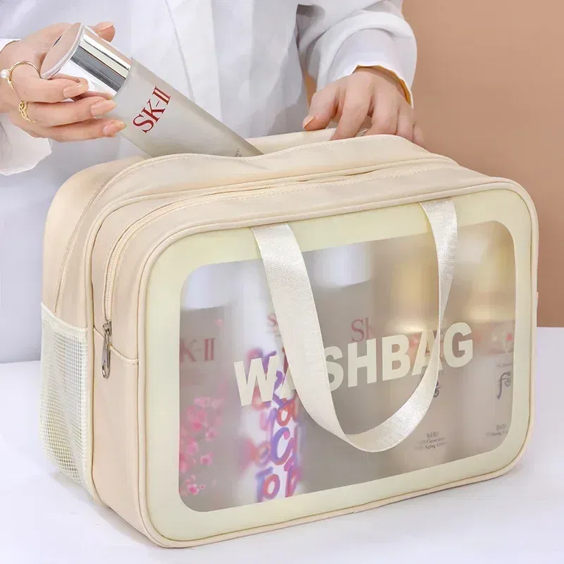 Color: Ivory - Wet-dry separation makeup bag portable toiletry bag travel essentials large capacity storage bag fitness swimming essentials