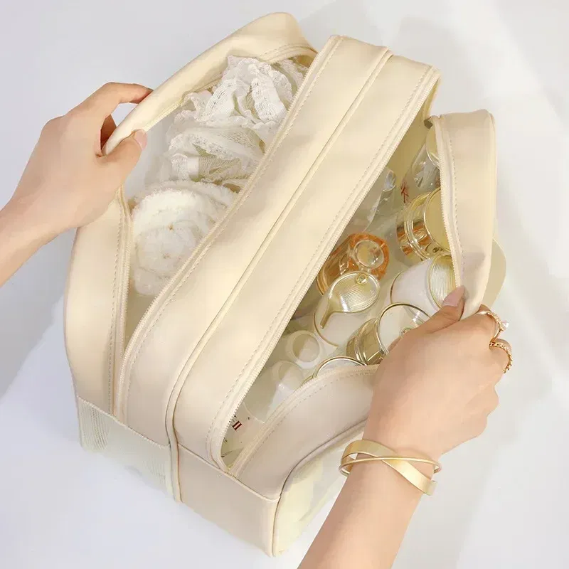 Color: Ivory - Wet-dry separation makeup bag portable toiletry bag travel essentials large capacity storage bag fitness swimming essentials
