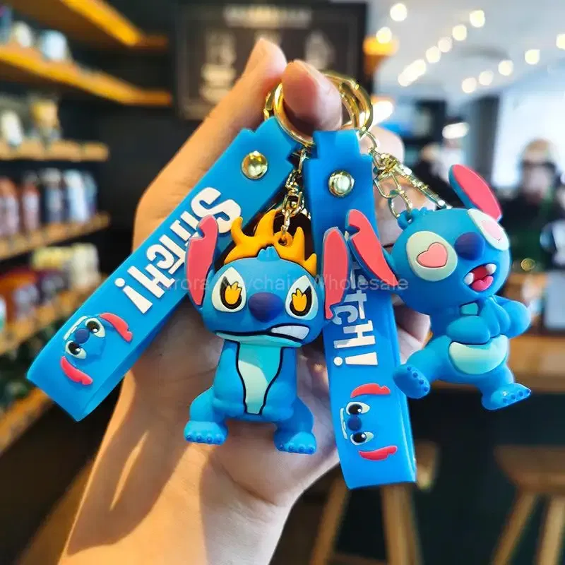 Color: Light Blue - Wholesale Anime Disney Keychain Mickey Mouse Minnie Lilo & Stitch Cartoon Keyring Kawaii Key Chain Car Pendant Kids Toys Gifts