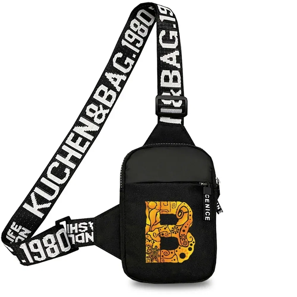 Color: Blue - Sports Chest Bag Men Small Mobile Phone Messenger Bags Waist Bags Multi-Function Carry-on Bag Engrave Image Initial Name Patter