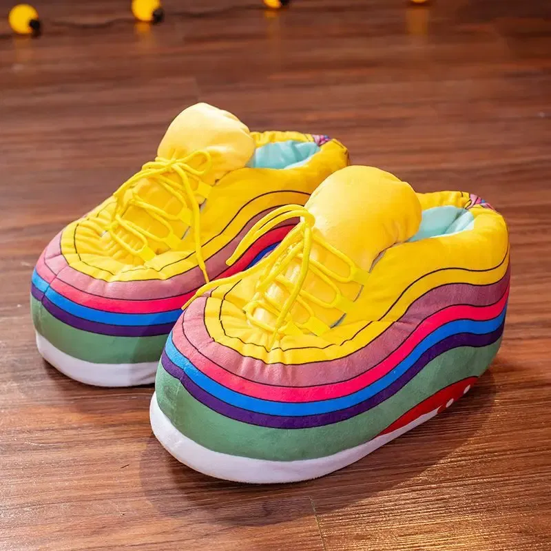 Color: Grape, Shoe Size: 19.5 - Unisex Winter Warm Home Slippers Women/Men Slides Striped House Sliders Lady Shoes Female One Size 36-44 Ladies Slipper