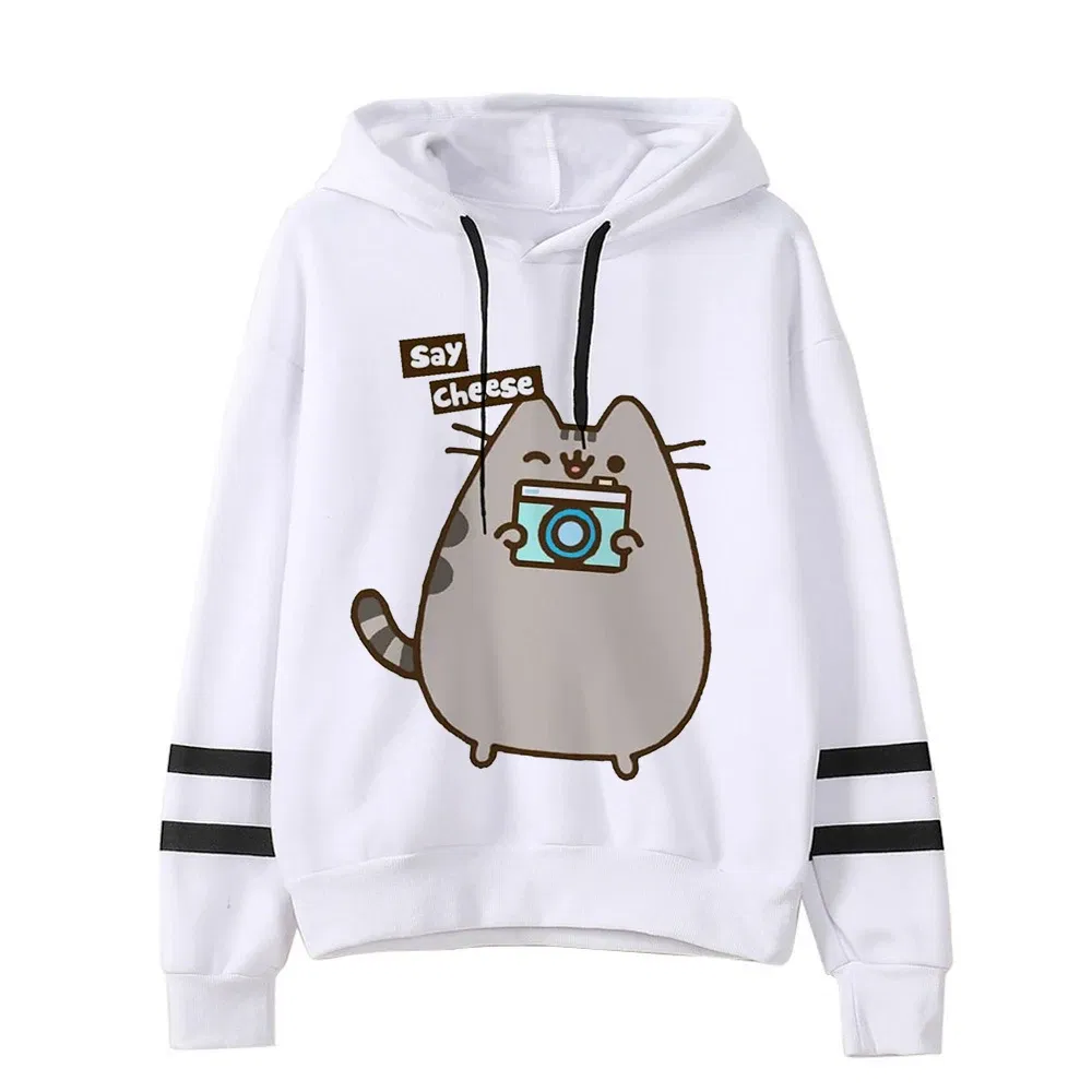 Color: Champagne, Size: L - Women Ullzang Cute Cat Funny Cartoon Sweatshirt Pusheen Cat Kawaii Harajuku Korean Style Hoodies Graphic Fashion Hoody Female