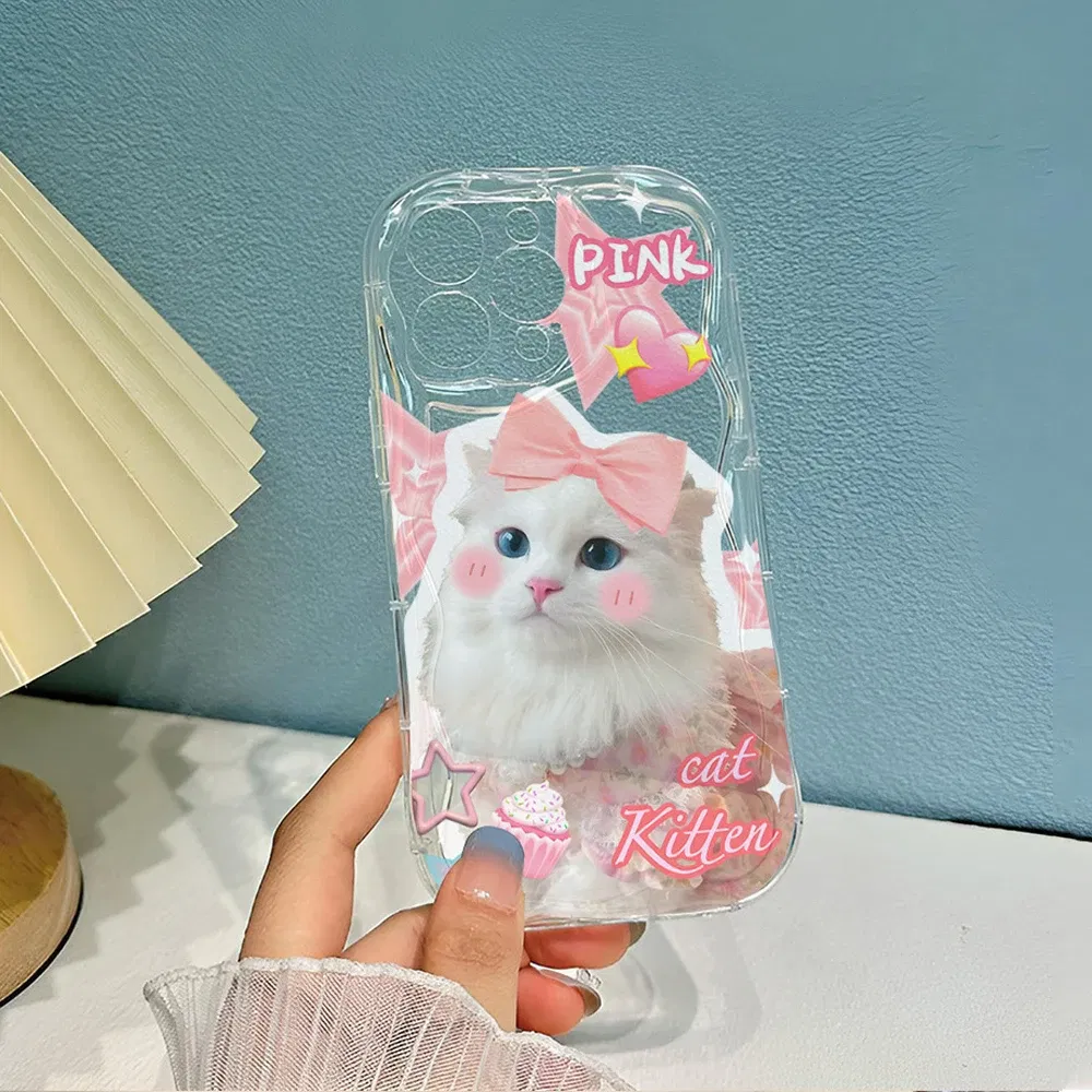 Color: Blue, Material: PU - Cute Kitten Phone Case for iPhone 15 14 13 12 11 Pro Max XR XS X 7 8 Plus Mini SE Clear Cat Mobile Case