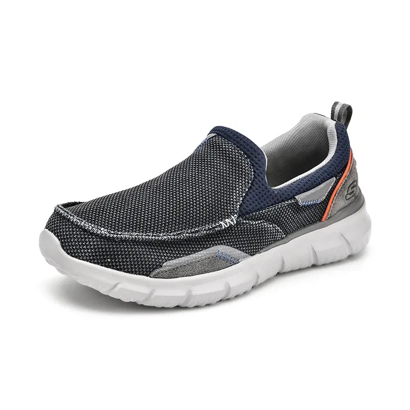 Color: Blue, Shoe Size: 45 - SKECHERS Men's Breathable Canvas Shoes Slip on Men Fashion Outdoor Sneakers Lightweight Boat Shoes Male Flats Driving Loafer