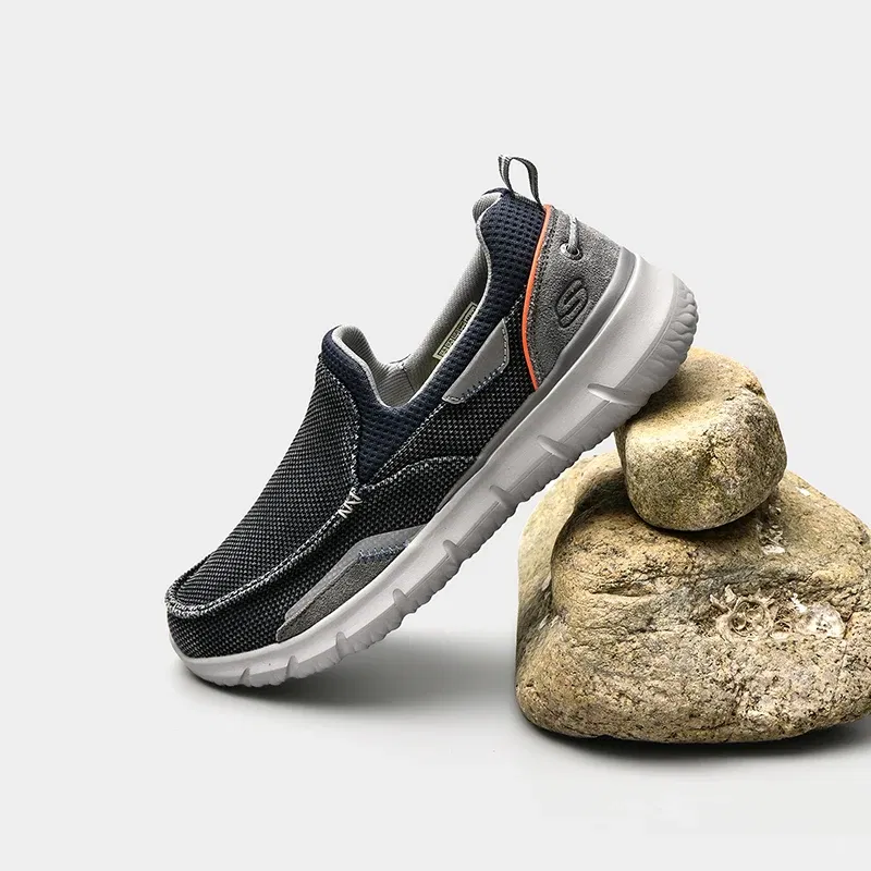 Color: Blue, Shoe Size: 45 - SKECHERS Men's Breathable Canvas Shoes Slip on Men Fashion Outdoor Sneakers Lightweight Boat Shoes Male Flats Driving Loafer