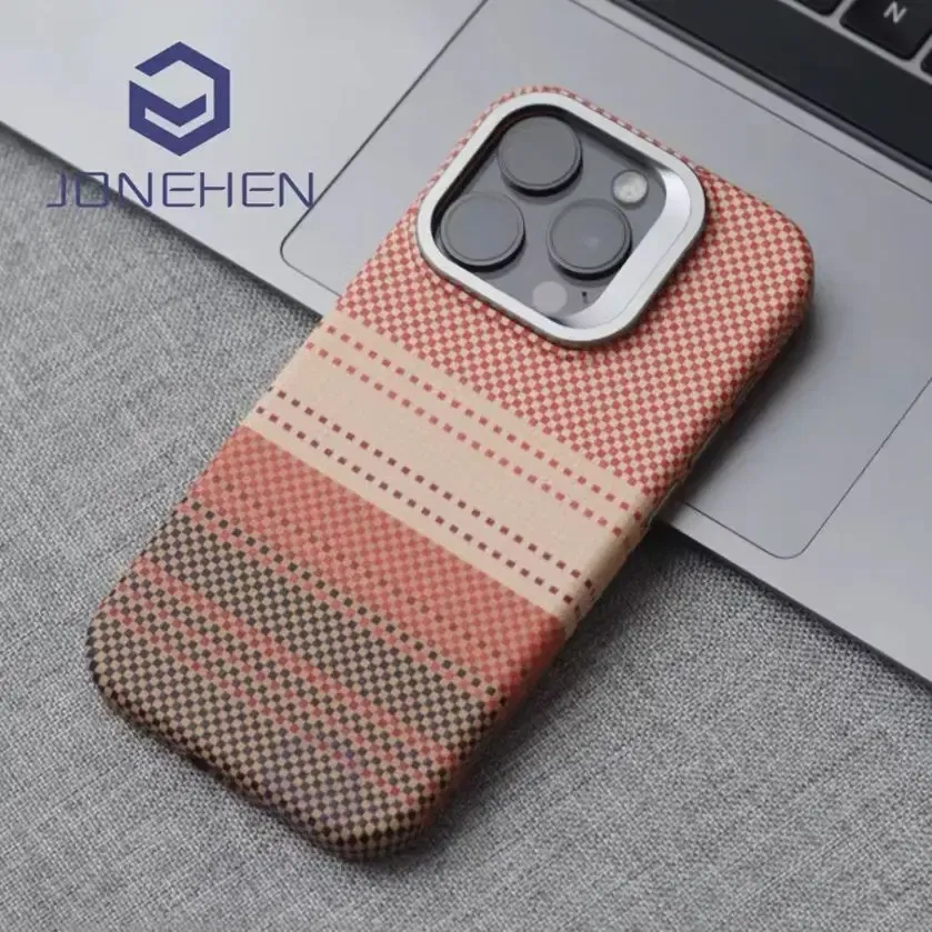 Color: Brown, Material: Neoprene - Luxury Magnetic Stand Metal Lens Relief Carbon Fibre Pattern For Magsafe Case For iPhone 15 14 13 Pro Max Shockproof  Back Cover