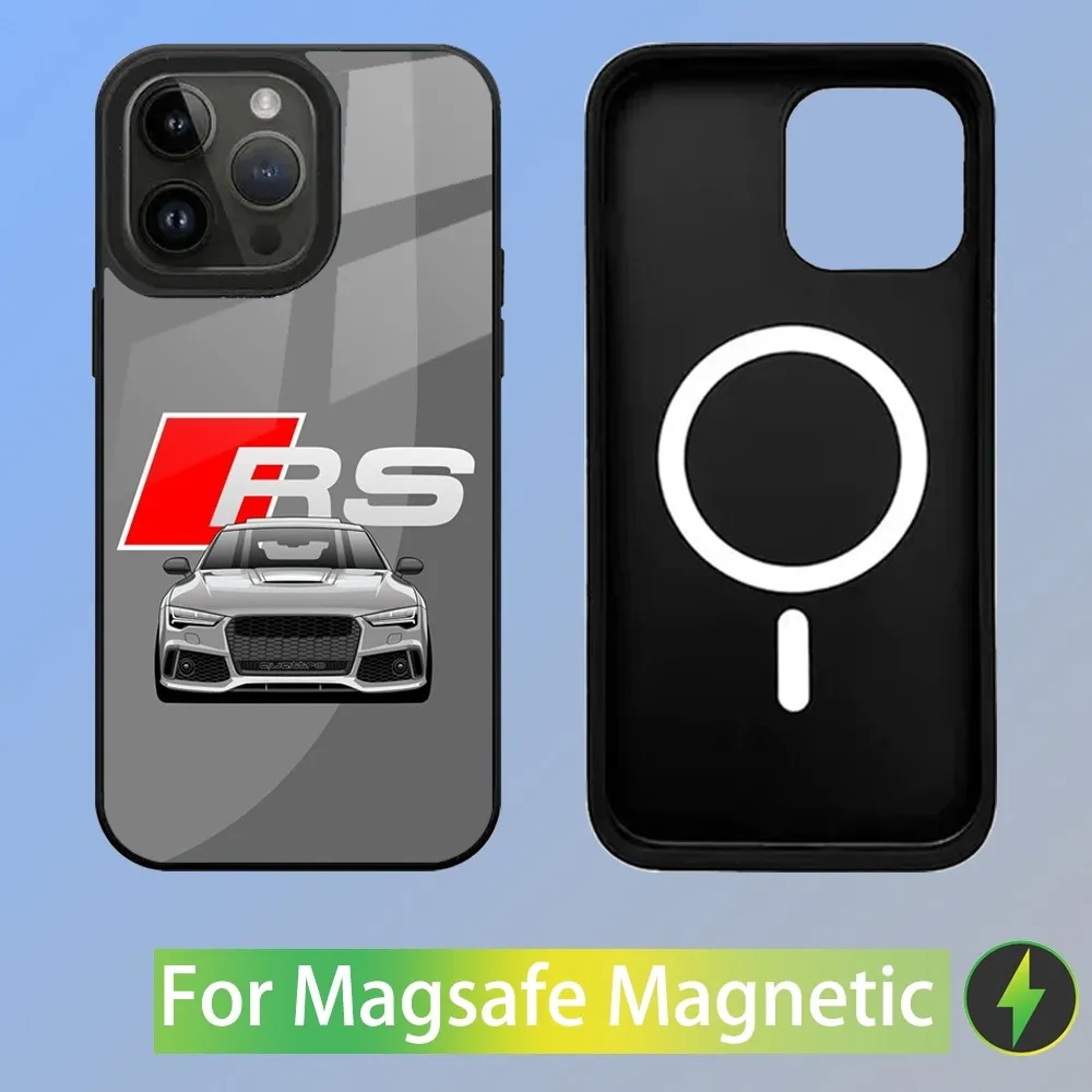 Color: Clear, Material: PC + TPU - R-S 6 7 sport car Phone Case For iPhone 16,15,14,13,12,11,Plus,Pro,Max Mini A-AudiS-S Magsafe Magnetic Wireless Charging