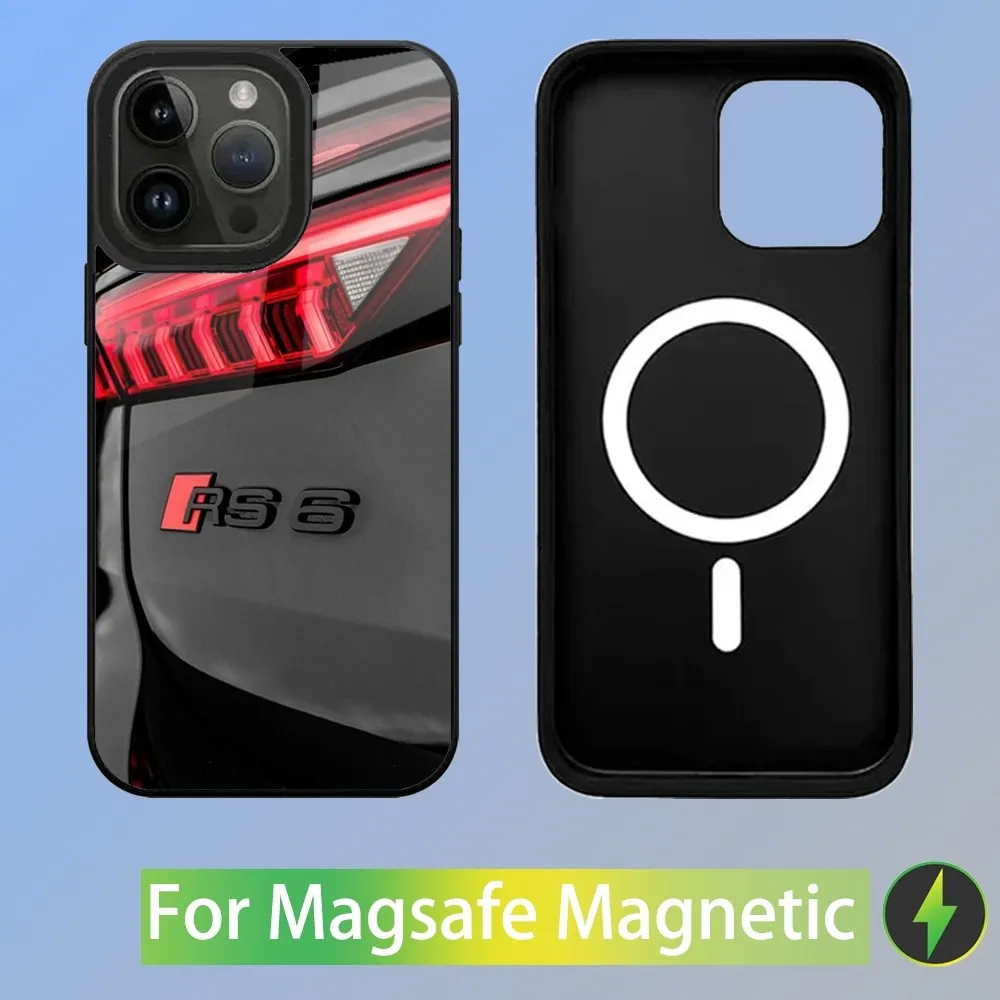 Color: Clear, Material: PC + TPU - R-S 6 7 sport car Phone Case For iPhone 16,15,14,13,12,11,Plus,Pro,Max Mini A-AudiS-S Magsafe Magnetic Wireless Charging