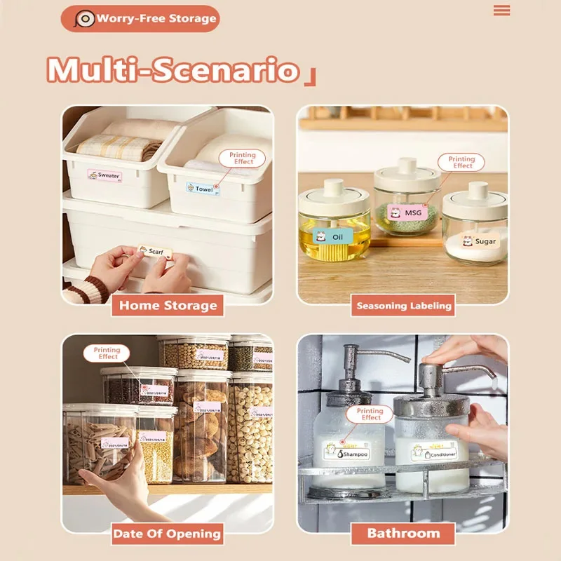 Color: light yellow - Niimbot D11/D101/D110 cute cartoon color thermal label sticker self-adhesive waterproof sticker mini portable printer