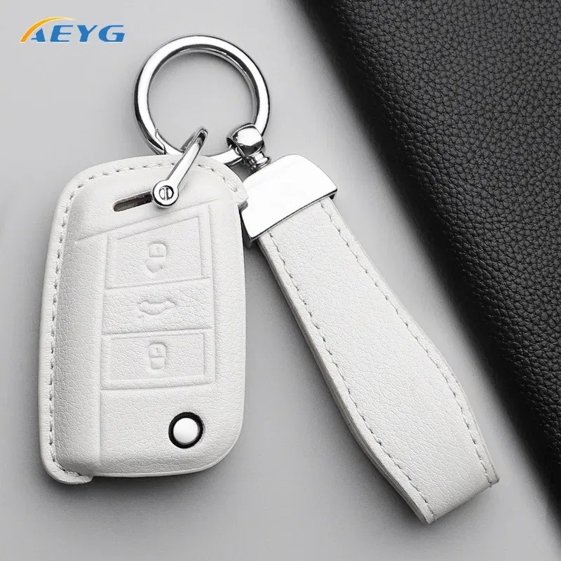 Color Name: Yellow - VW Car leather Key Case Cover For Volkswagen Golf 7 MK7 Tiguan MK2 For SEAT Ateca Leon FR 2 Ibiza For Skoda Octavia Shell Fob