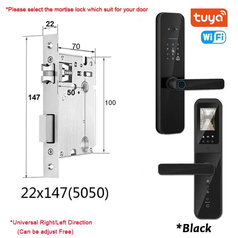 Color: BLACK GOLD, Ships From: CHINA - New! Tuya Wifi Digital Electronic Smart Door Lock With Biometric Camera Fingerprint Smart Card Password Key Unlock