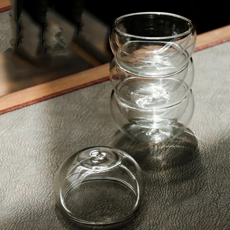 Color: light green, Capacity: 301-400ml - 2/6Pcs Double Layer Glass Tea Cup Set Transparent Drinkware Coffee Milk Water Mug Multi-Purpose Brewings Tea Cup Kitchen Tools