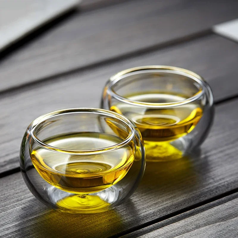 Color: light green, Capacity: 301-400ml - 2/6Pcs Double Layer Glass Tea Cup Set Transparent Drinkware Coffee Milk Water Mug Multi-Purpose Brewings Tea Cup Kitchen Tools