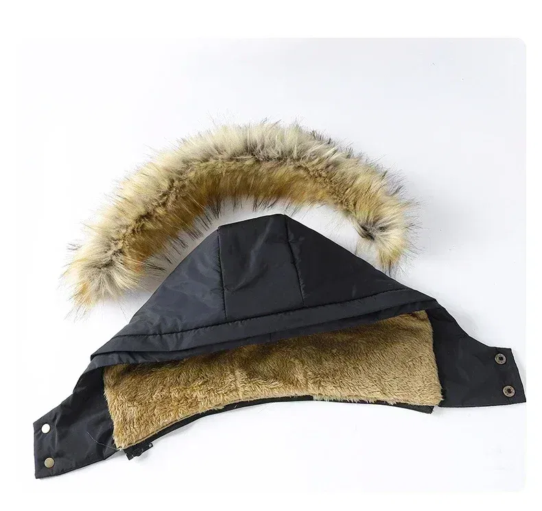 Color: Beige, Size: XL - 2024 New Men Winter Autumn Work Outwearing Parka Black Fleece Lined Thick Warm Hooded Fur Collar Coat Male Size 5XL Plush Jacket