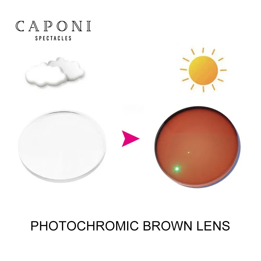 Lenses Color: WHITE, Lens Index: 1.67 - CAPONI Photochromic Brown Optical Aspherical Lens CR-39 Resin Customized Prescription Myopia Hyperopia 1.56 1.61 2pcs/1 pair
