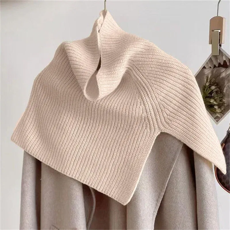 Color: black, Size: One Size - Pullover Scarf Knitted Shawl Winter Scarf False Collar Coat Bib Warm Scarf Turtleneck Slit Jumper Shawl Clothes Accessories
