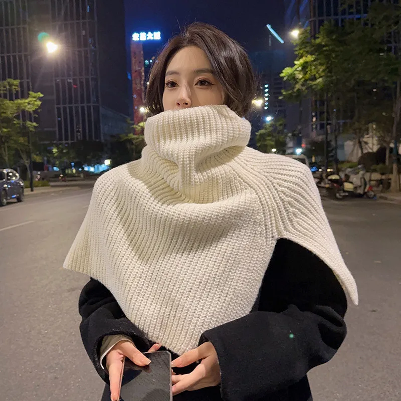 Color: black, Size: One Size - Pullover Scarf Knitted Shawl Winter Scarf False Collar Coat Bib Warm Scarf Turtleneck Slit Jumper Shawl Clothes Accessories