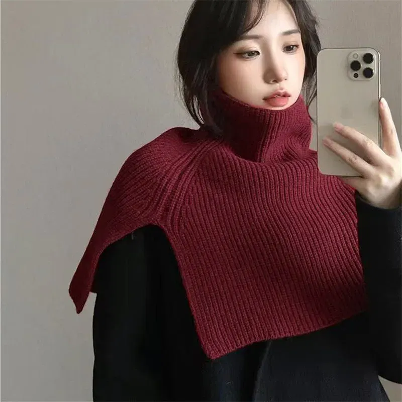 Color: black, Size: One Size - Pullover Scarf Knitted Shawl Winter Scarf False Collar Coat Bib Warm Scarf Turtleneck Slit Jumper Shawl Clothes Accessories