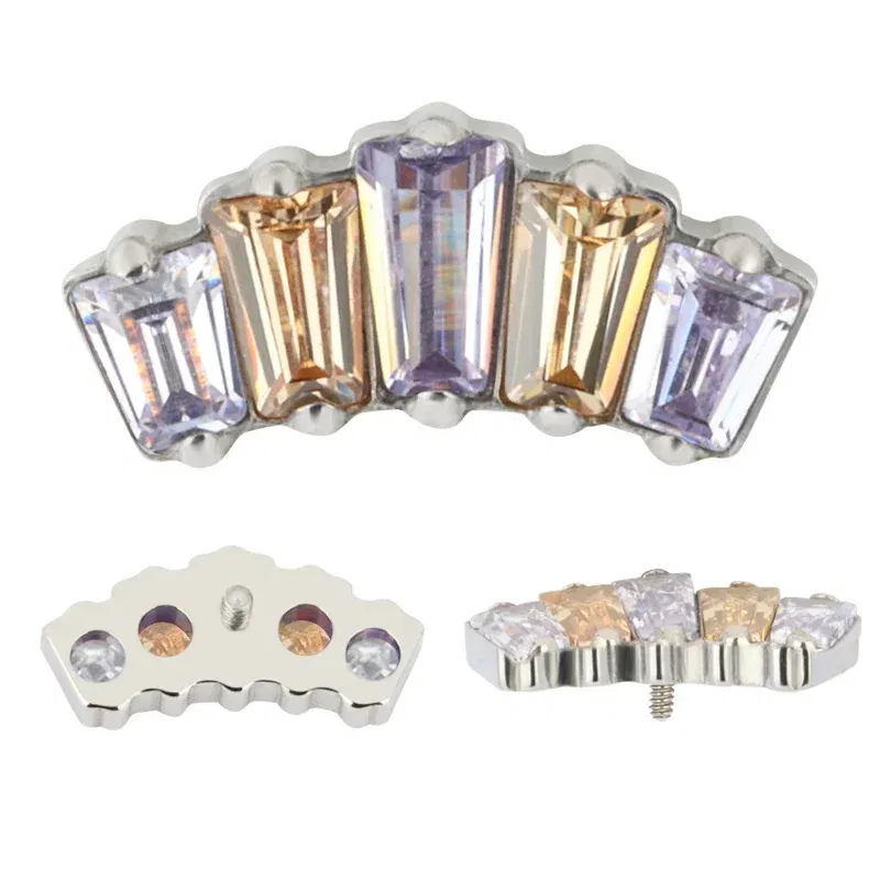 Metal color: Light Yellow Gold Color, Main Stone Color: WHITE, Ships From: CHINA - G23 Titanium Ear Studs 5 Oblong CZ Blaze Curve Top Threaded Labret PIERC Lip Stud Ear Cartilage Tragus Helix Piercing Jewelry