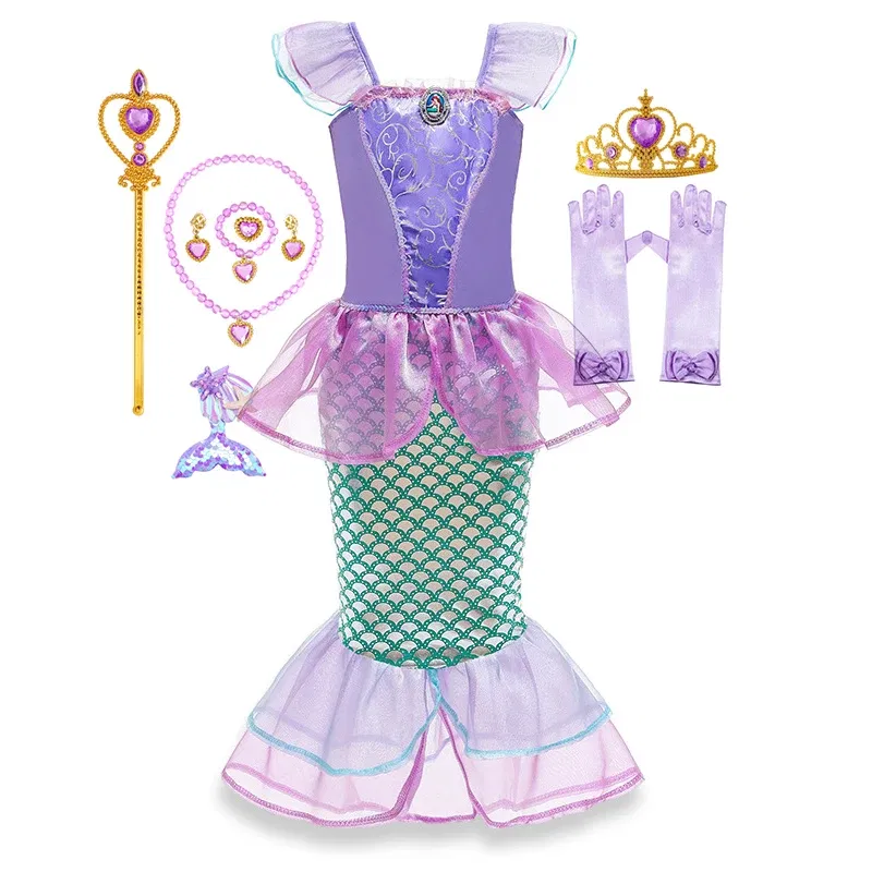 Color: Silver, Kid Size: 4T - Disney Little Mermaid Ariel Costumes for Girls Princess Dress Cosplay Halloween Carnival Kids Birthday Party Dress Up Clothing