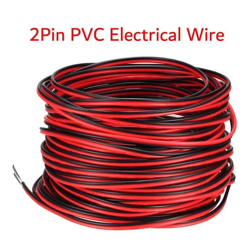 Color: WHITE, Length: 5m - DC12V 2Pin Extension Electrical Power Wire 5M~100M Red Black Connect Cable 18 20 22 AWG PVC Copper Cord Line For LED Strip Light