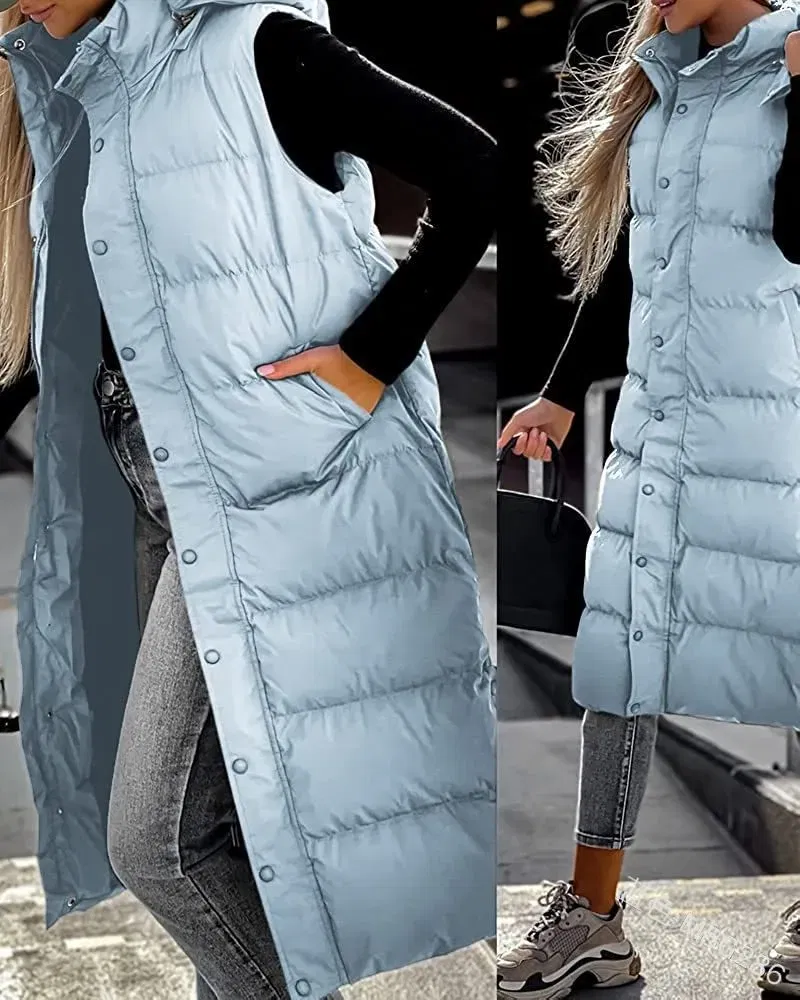 Color: Orange, Size: XXXL - Hooded Zipper Jacket Women Oversize Waistcoat Winter Outerwear Hooded Parka Fashion Quilted Vest Casual