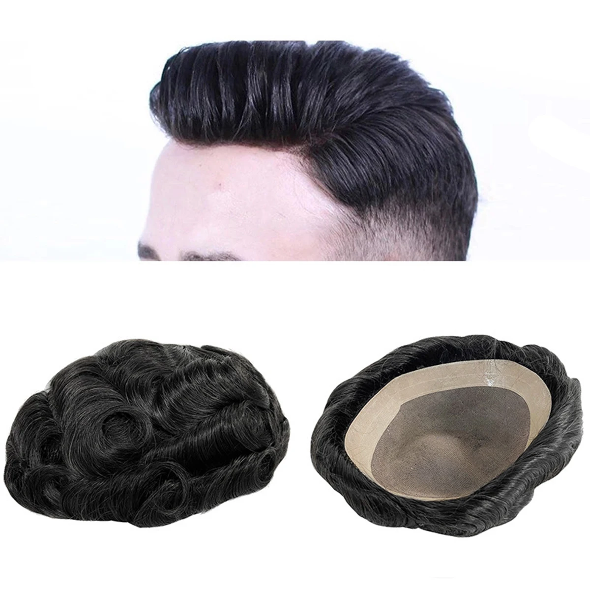 Toupee Color: 1b#, Toupee Density: 130%, Length: 6 inches, Ships From: CN, Toupee Size: 5x7, Toupee Design: free - Hywel 6 Inches Fine Mono Men Toupee Hair Men's Capillary Prosthesis Men's Wigs Replacement System Hair Natural Black Hair Units
