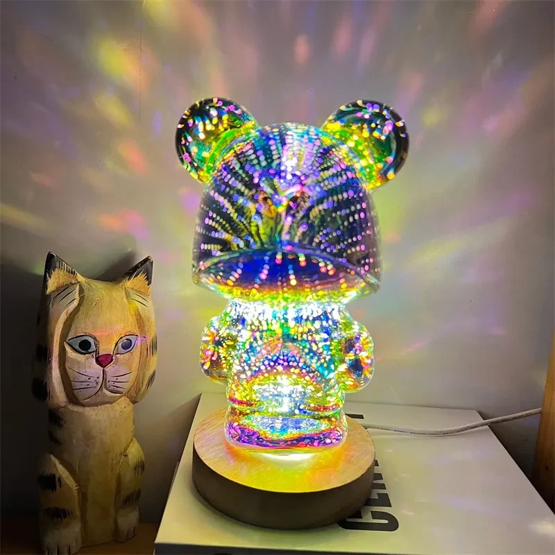 3D Bear Firework Glass Lamp
