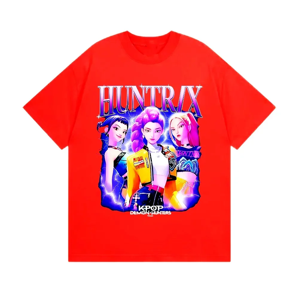 Color: Blue, Kid Size: 10 - Summer Huntrix Kpop Demon Hunters Graphics Cool Printed Girls Boys T Shirts High Quality Fashion Causal Tee Cotton Children Tops