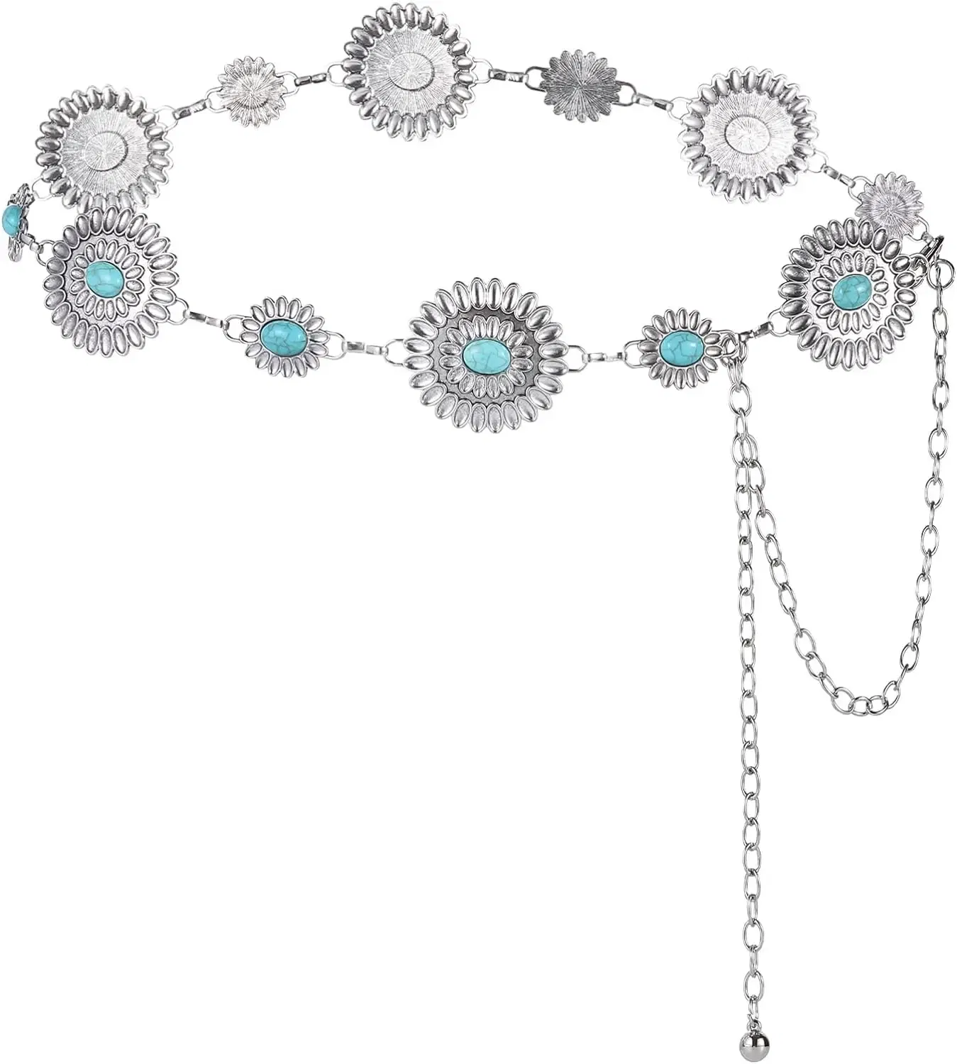 Color: black, Belt Length: 120cm - Metal Chain Belt for Women Cowgirl Western Country Chain Belts Adjustable Concho Belt for Sweaters Dresses Jeans