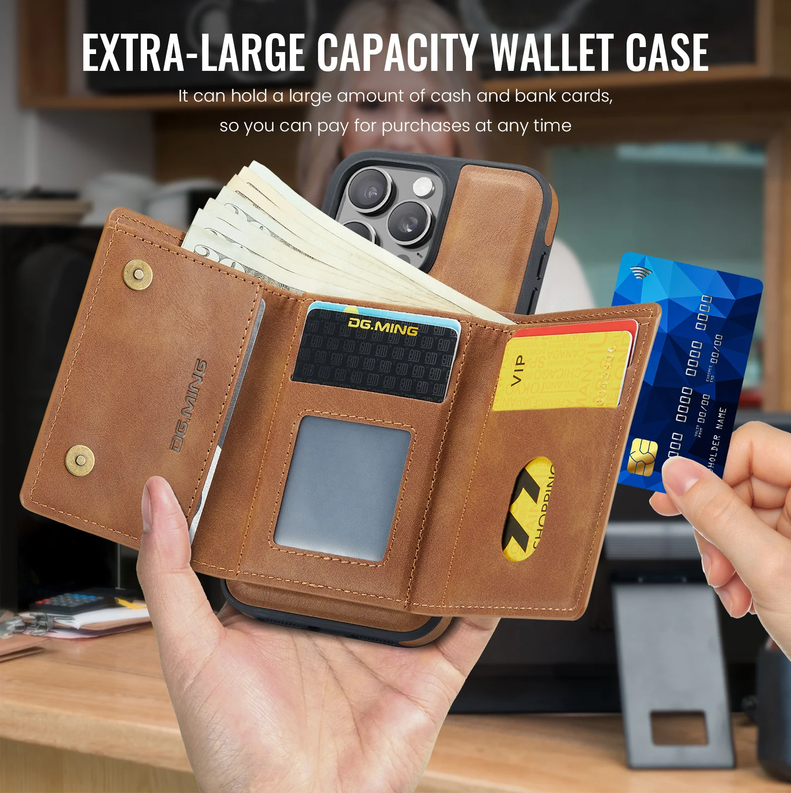 Color: Brown, Material: TPU - Detachable 2 IN 1 Magnetic For Magsafe Leather Case For iPhone 16 Pro Max 15 12 13 11 14 Plus 16e Flip Wallet Card Holder Cover