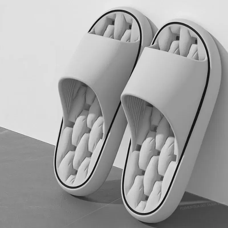 Color: GRAY, Shoe Size: 42 - Bathroom House Slippers Leaking Quick-Drying Shower Slipper Light Weight Waterleaky Beach Flip Flops Women Swimming Slides