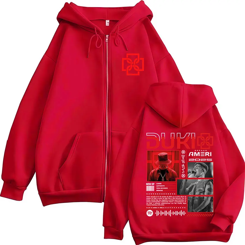 Color: SKY BLUE, Size: L - Rapper Duki Ameri World Tour 2025 Zipper Hoodies Men Women Clothing Fashion Hip Hop Zip Up Hooded Oversized Sweatshirts Jackets