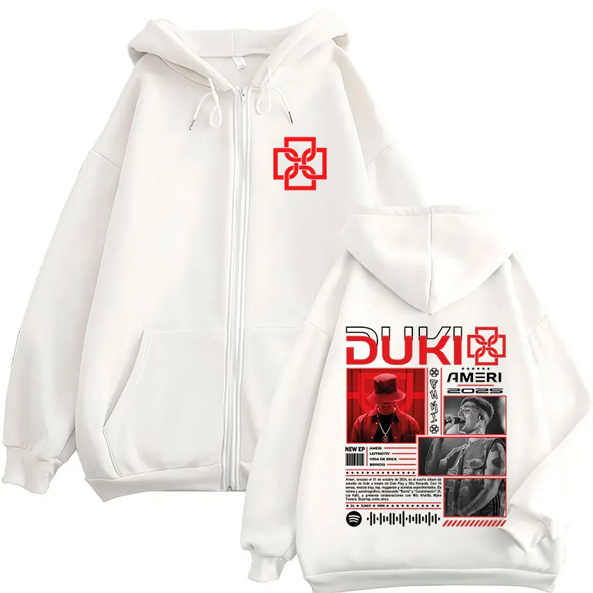 Color: SKY BLUE, Size: L - Rapper Duki Ameri World Tour 2025 Zipper Hoodies Men Women Clothing Fashion Hip Hop Zip Up Hooded Oversized Sweatshirts Jackets